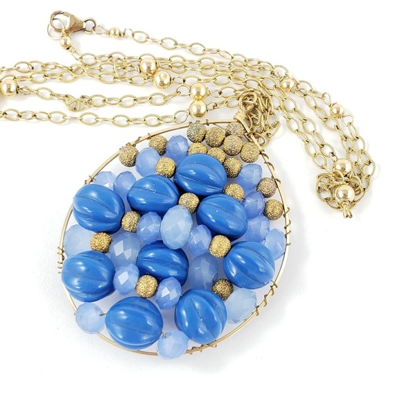 Vintage 14K GF Artisan Necklace Blue Boho Luxe - Picture 4 of 8